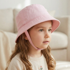 0242: Girls Plain Bucket Hat With Chin Strap (1- 4 Years)